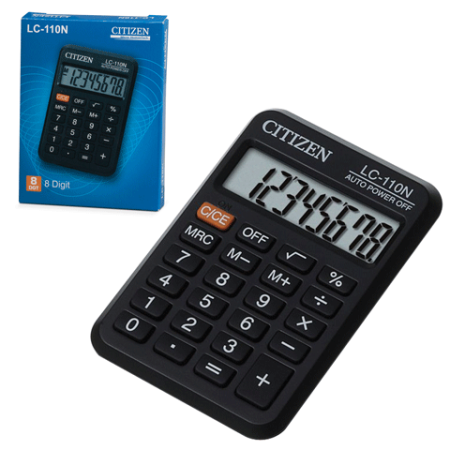 Калькулятор карманный 8 разрядов LC-110N Citizen питание от батарейки 58х87 мм черный 
