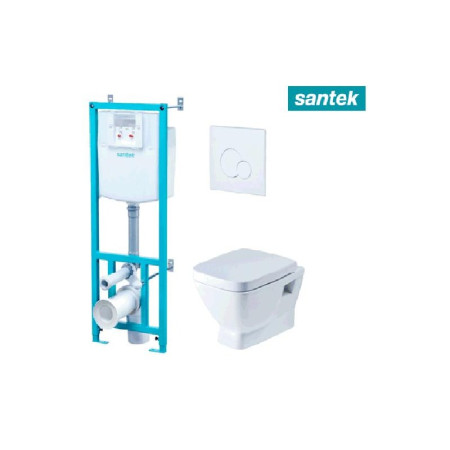 Система инсталляции Santek + унитаз подвесной Нео с сиденьем микролифт, кнопка белая ПЭК
