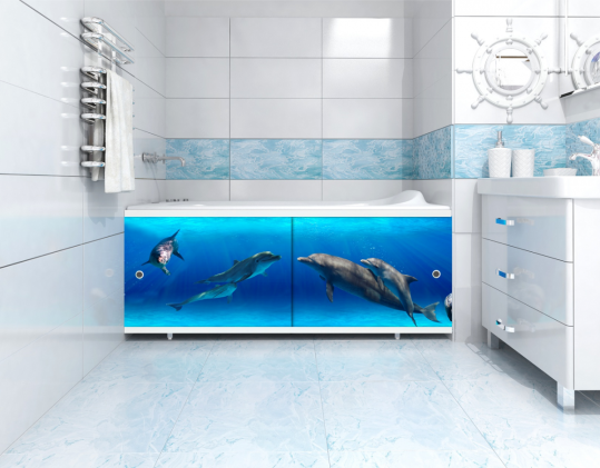 Экран для ванны 1,68м Ультра легкий Арт Дельфины Новосибирск