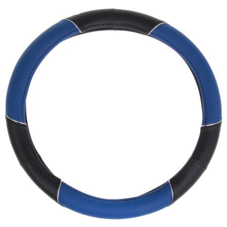 Оплетка руля 40 см Спорт черно-синий с хром  вставкой 915416